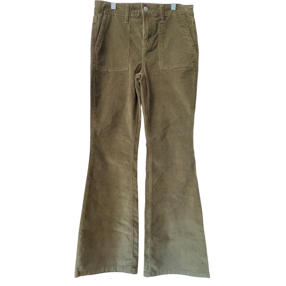 No Boundaries Dark Olive Brown Corduroy Flare Pockets Pants Size 2 70s Boho Y2K